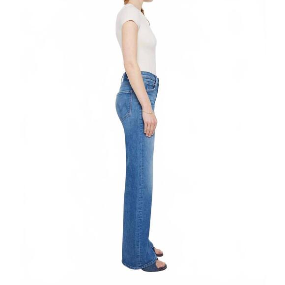 NEW MOTHER mid rise lasso sneak wide leg jeans in get two birds stoned - Picture 4 of 5